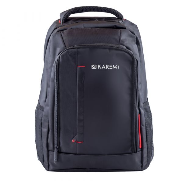 Rucsac laptop Karemi, buzunar frontal, poliester, design casual,  negru