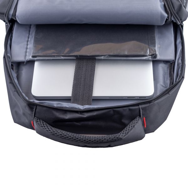 Rucsac laptop Karemi, buzunar frontal, poliester, design casual,  negru