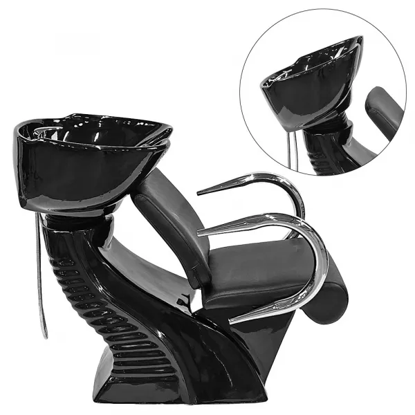 Unitate de spalare profesionala pentru salon coafor si frizerie, din piele ecologica, Lila Rossa, negru