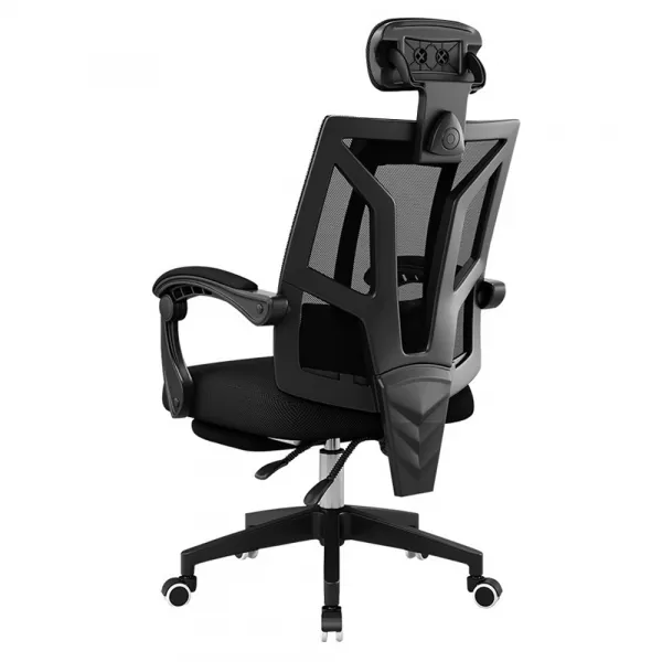 Scaun textil Karemi, Screech Black, de birou, cu suport pentru cap, negru