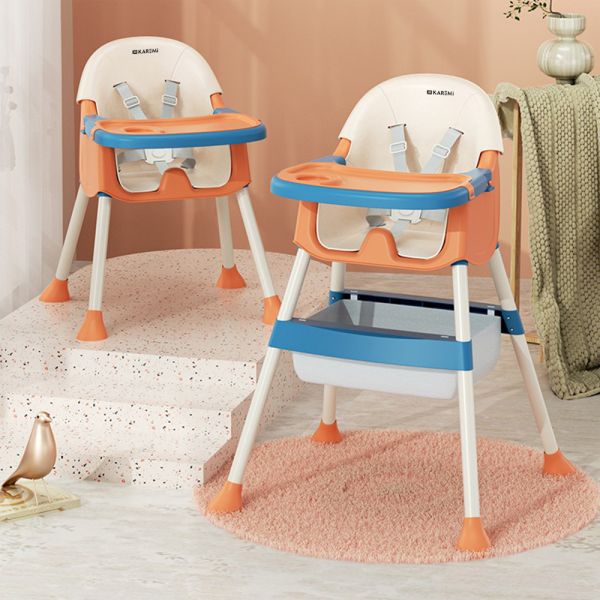 Scaun de masa Karemi, pentru bebe, multifunctional, cu tavita si compartiment depozitare, orange
