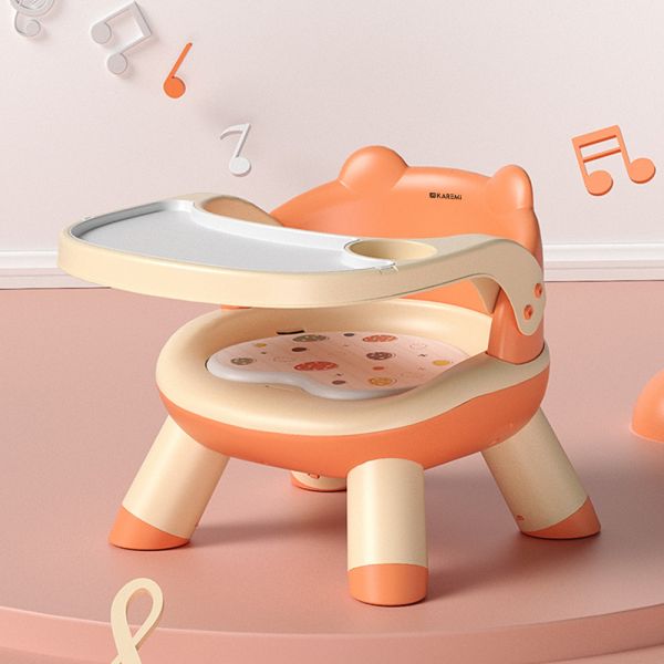 Scaun de masa Karemi, pentru bebe, multifunctional, cu tavita, din PVC, orange