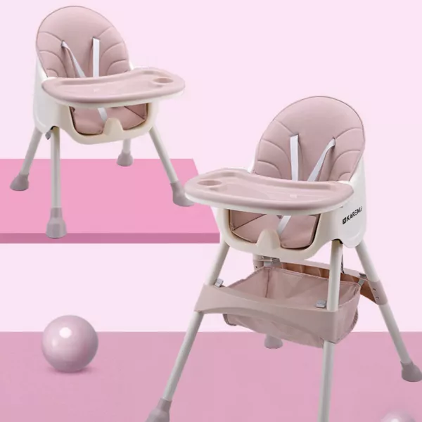 Scaun de masa bebe multifunctional, Karemi, cu tavita reglabila si detasabila, light pink