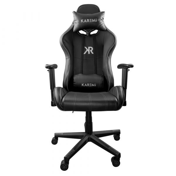 Scaun gaming Karemi, piele ecologica, negru, 2 perne incluse