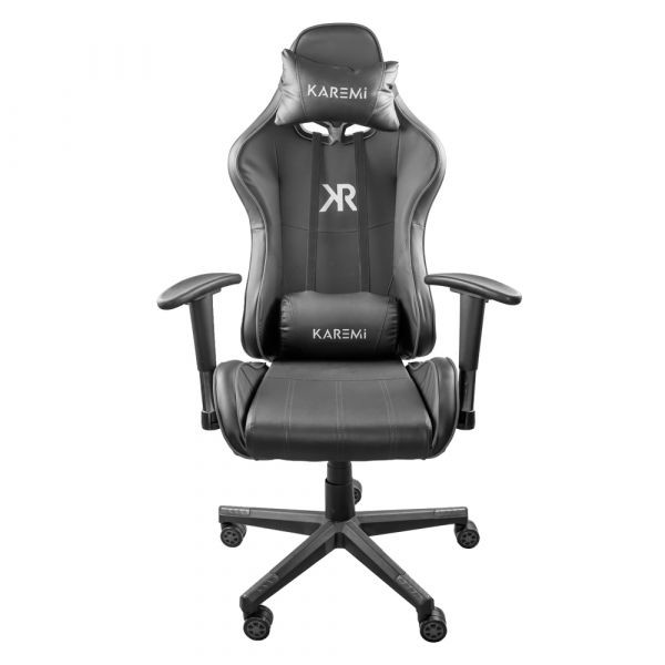 Scaun gaming Karemi, piele ecologica, negru, 2 perne incluse