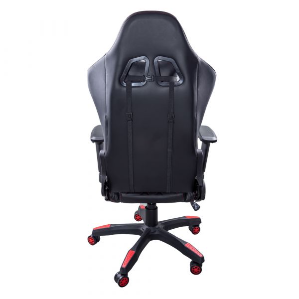 Scaun gaming Karemi, piele ecologica, 2 perne incluse, negru si rosu