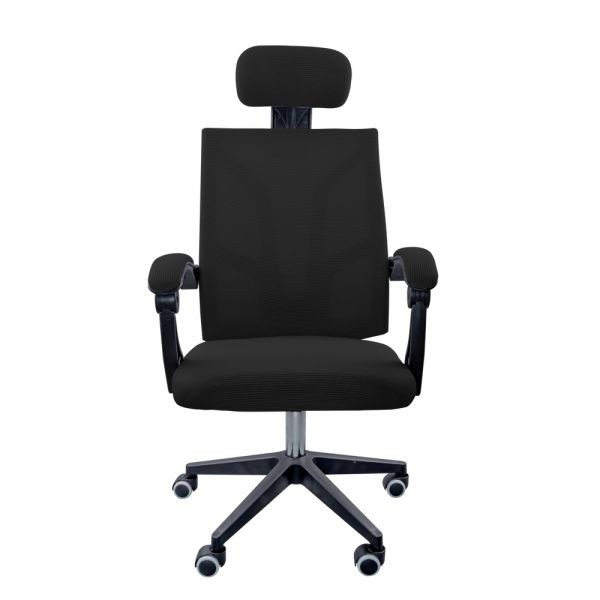 Scaun textil Karemi, Screech Black, de birou, cu suport pentru cap, negru