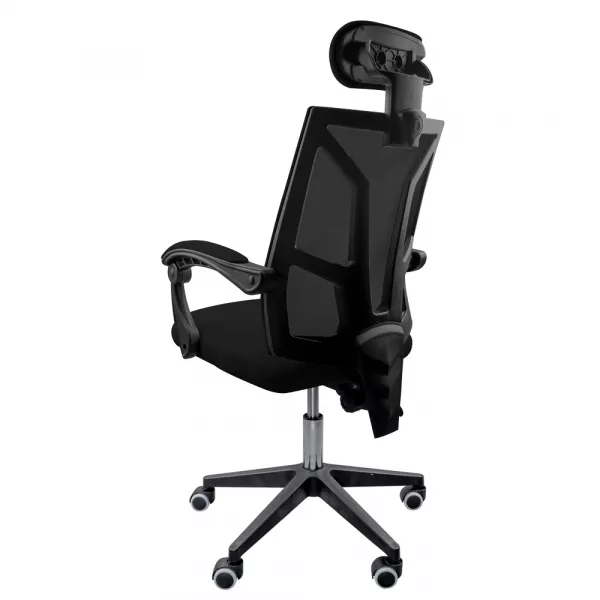 Scaun textil Karemi, Screech Black, de birou, cu suport pentru cap, negru