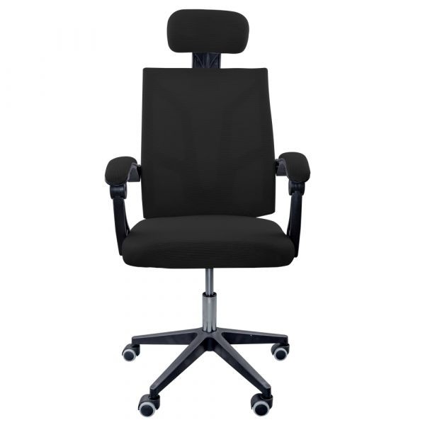 Scaun textil Karemi, Screech Black, de birou, cu suport pentru cap, negru