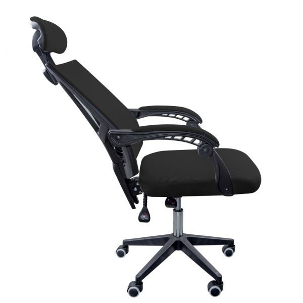 Scaun textil Karemi, Screech Black, de birou, cu suport pentru cap, negru
