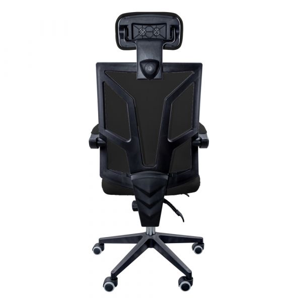 Scaun textil Karemi, Screech Black, de birou, cu suport pentru cap, negru