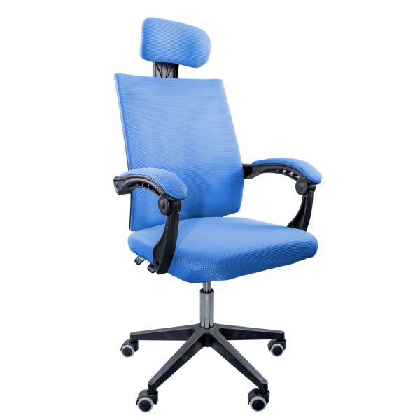 Scaun textil Karemi, Screech Blue, de birou, cu suport pentru cap, albastru