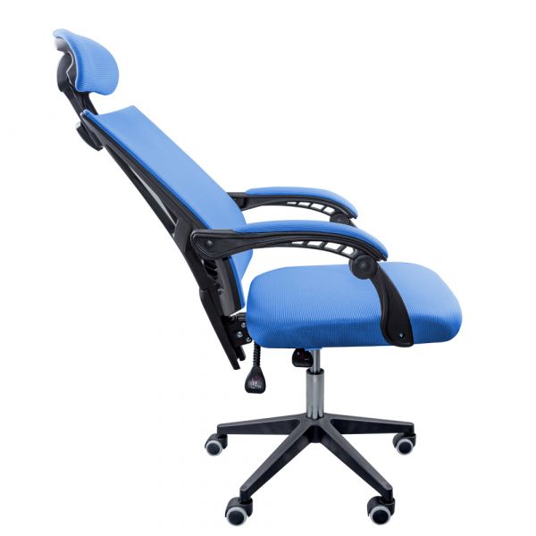 Scaun textil Karemi, Screech Blue, de birou, cu suport pentru cap, albastru