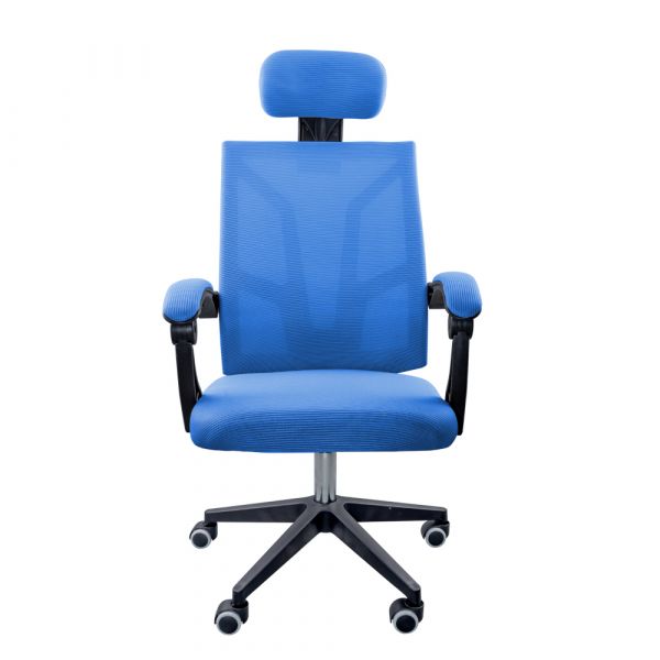 Scaun textil Karemi, Screech Blue, de birou, cu suport pentru cap, albastru