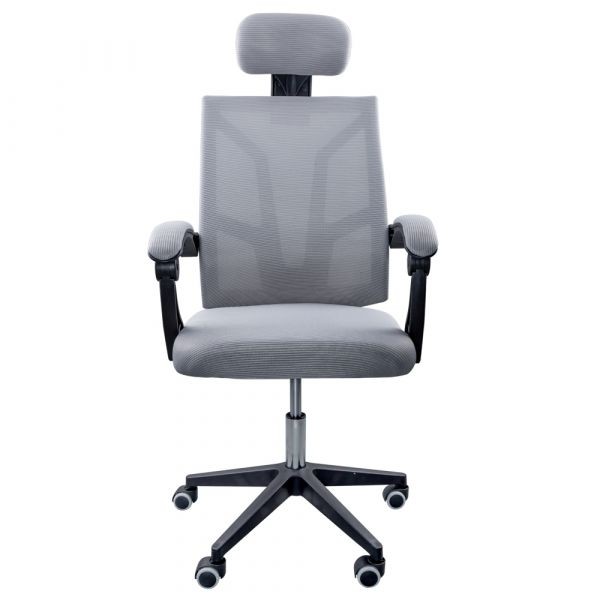 Scaun textil Karemi, Screech Grey, de birou, cu suport pentru cap, gri