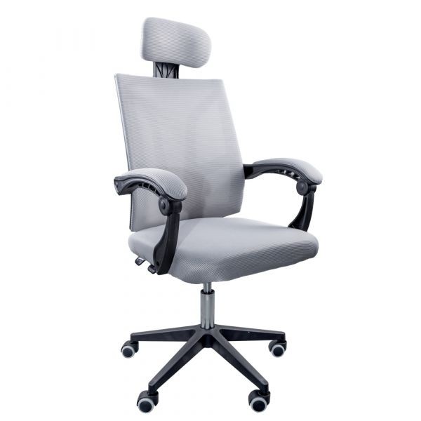Scaun textil Karemi, Screech Grey, de birou, cu suport pentru cap, gri