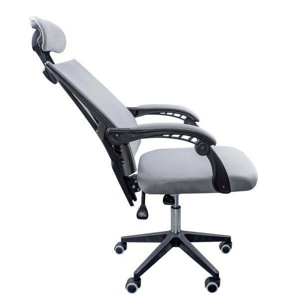 Scaun textil Karemi, Screech Grey, de birou, cu suport pentru cap, gri