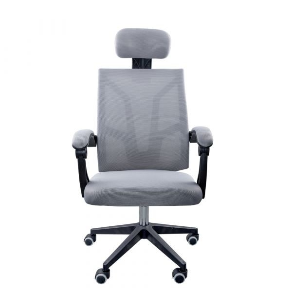 Scaun textil Karemi, Screech Grey, de birou, cu suport pentru cap, gri
