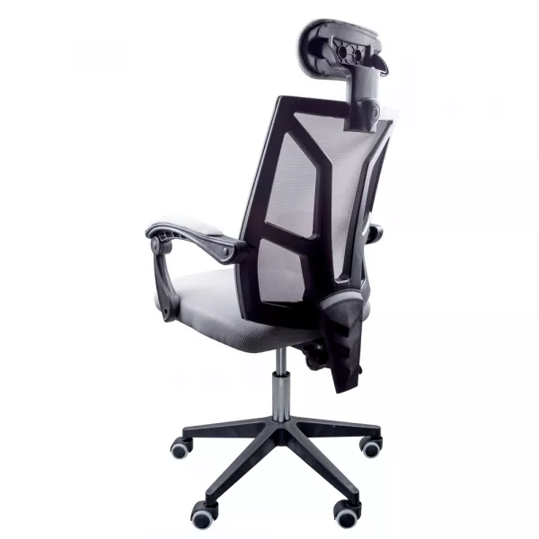 Scaun textil Karemi, Screech Grey, de birou, cu suport pentru cap, gri