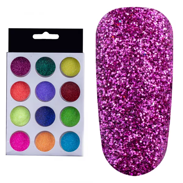 Set decoratiuni unghii, sclipici fin, multicolor