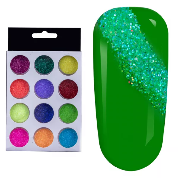 Set decoratiuni unghii, sclipici fin, multicolor