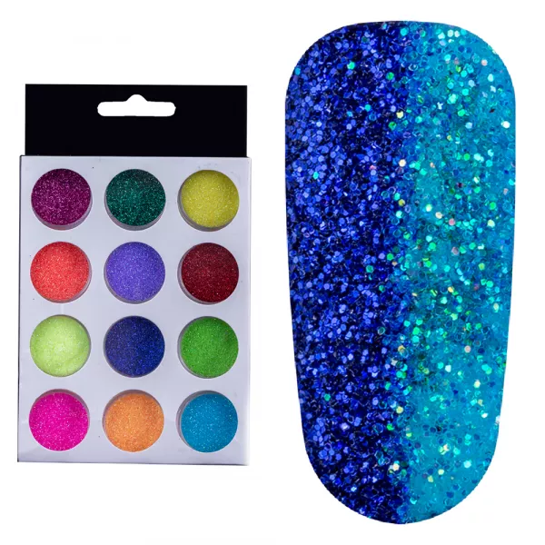 Set decoratiuni unghii, sclipici fin, multicolor