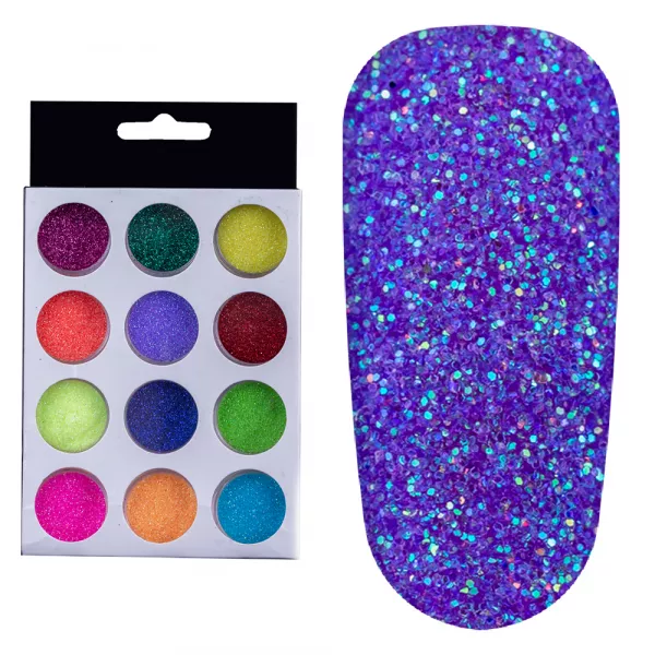 Set decoratiuni unghii, sclipici fin, multicolor