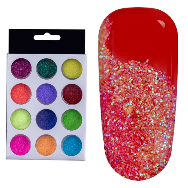 Set decoratiuni unghii, sclipici fin, multicolor