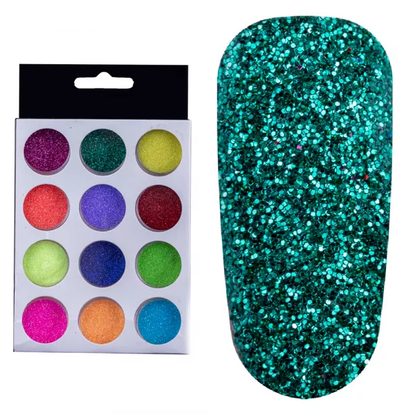 Set decoratiuni unghii, sclipici fin, multicolor