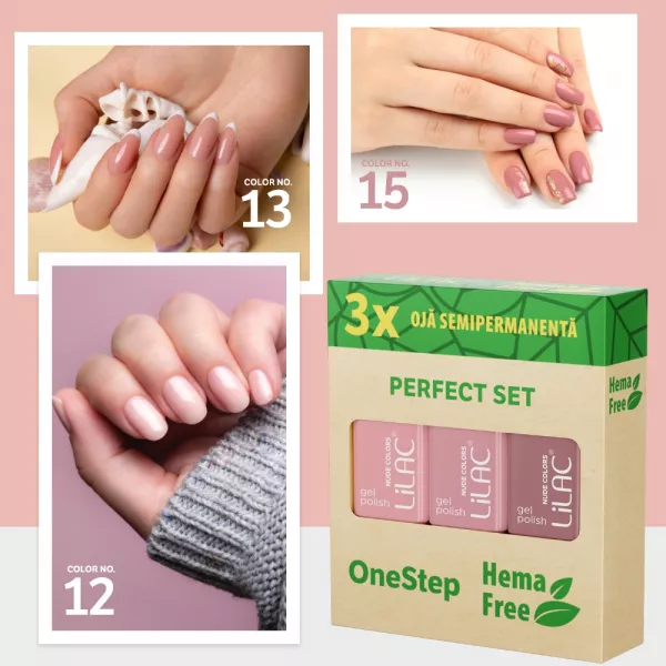 Set 3 x oja semipermanentă Hema Free Nude Collection