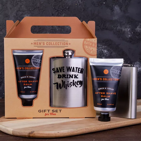Set cadou barbati, balsam after shave, sticla wiskey