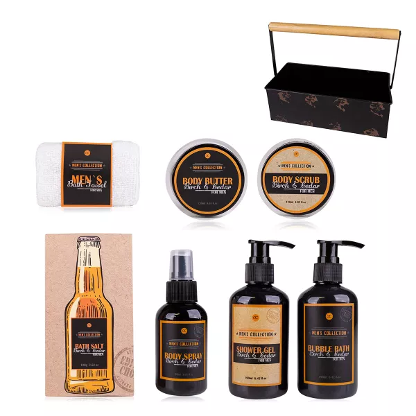 Set cadou barbati, gel de dus, scrub, prosop, unt corp