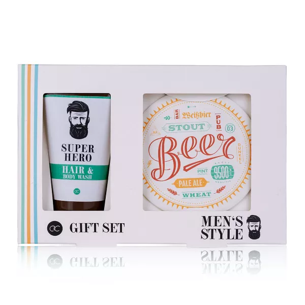 Set cadou barbati, gel de dus, suport bautura, MEN'S STYLE