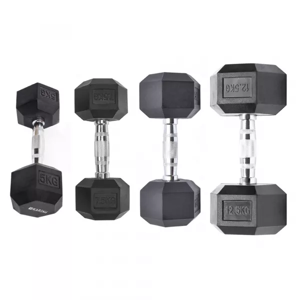 Set gantere dumbbell Karemi, hexagon, 4 buc (5 kg, 7.5 kg, 10 kg si 12.5 kg)