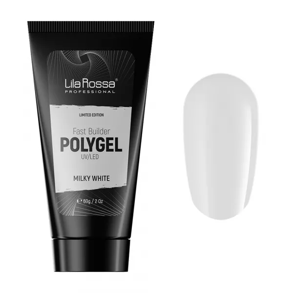 Kit Polygel Premium Milky White, Lila Rossa, pensula, tipsuri, lichid modelare, Fast Builder Polygel 60 g