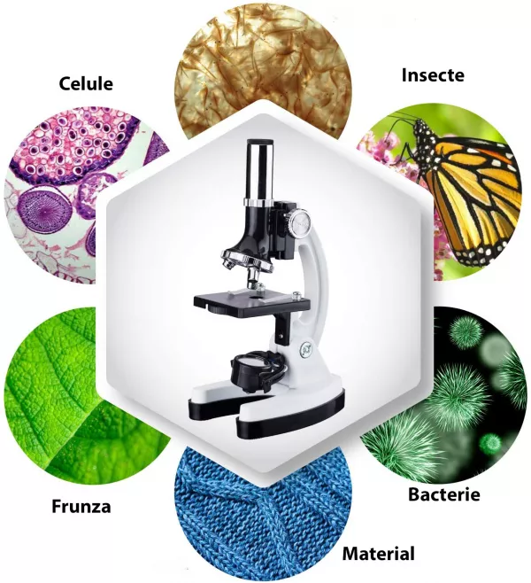 Set microscop pentru copii Karemi, 1200x, 52 piese, valiza portabila