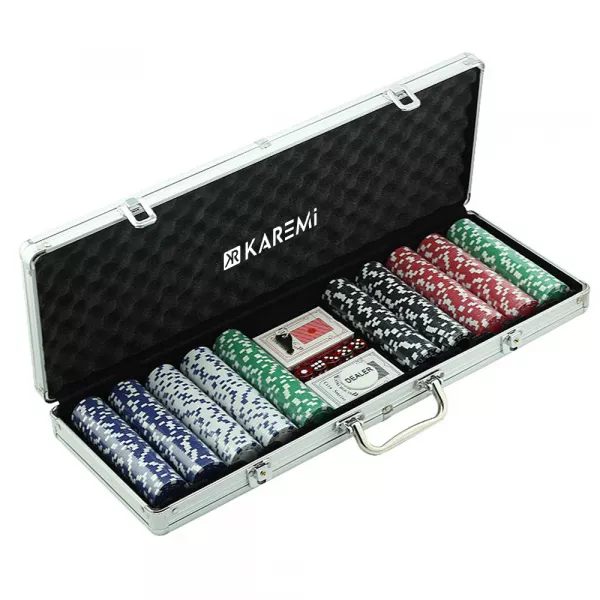 Set poker cu 500 Jetoane, Karemi, cu carcasa pentru depozitare