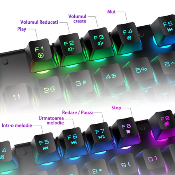 Set tastatura gaming ZiYou Lang T3, Wireless, iluminare rainbow, reincarcabila, cablu USB cu mouse si touchpad, Neagra
