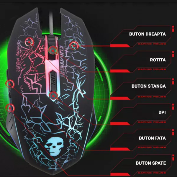 Set tastatura gaming ZiYou Lang T3, Wireless, iluminare rainbow, reincarcabila, cablu USB cu mouse si touchpad, Neagra