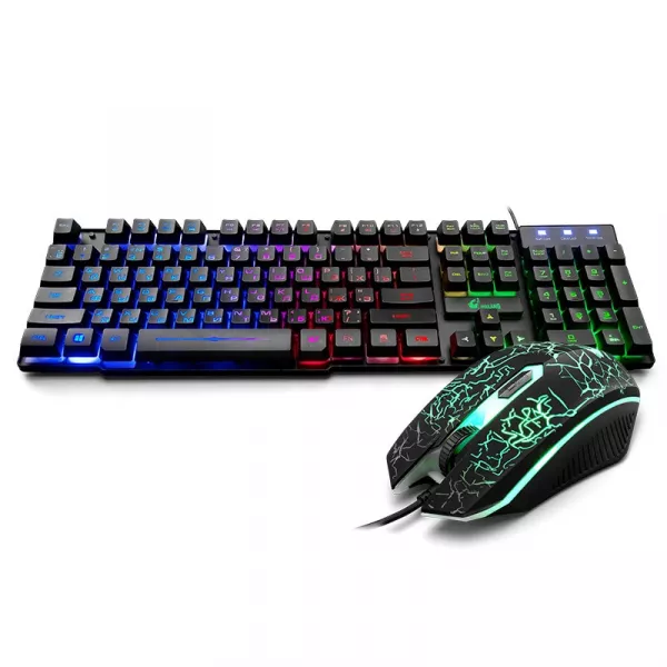 Set tastatura gaming ZiYou Lang T3, Wireless, iluminare rainbow, reincarcabila, cablu USB cu mouse si touchpad, Neagra