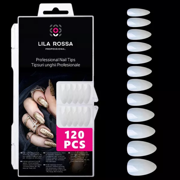 Tipsuri unghii false 120 buc, 12 marimi, Lila Rossa, Natur, KG107