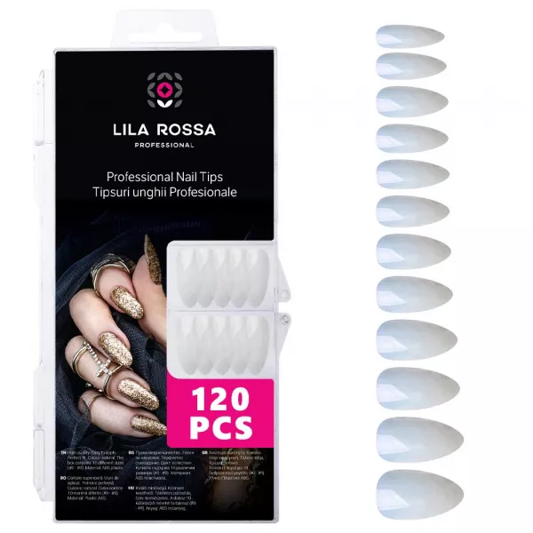 Tipsuri unghii false 120 buc, 12 marimi, Lila Rossa, Natur, KG107
