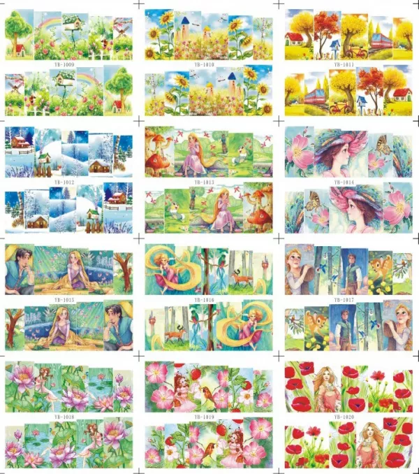 Sticker A4 pentru decor unghii, cu desene animate, 1009-1020