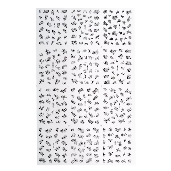 Set stickere A5 pentru decor unghii Lila Rossa, cu flori, fluturi, 12 buc, smy-243-246