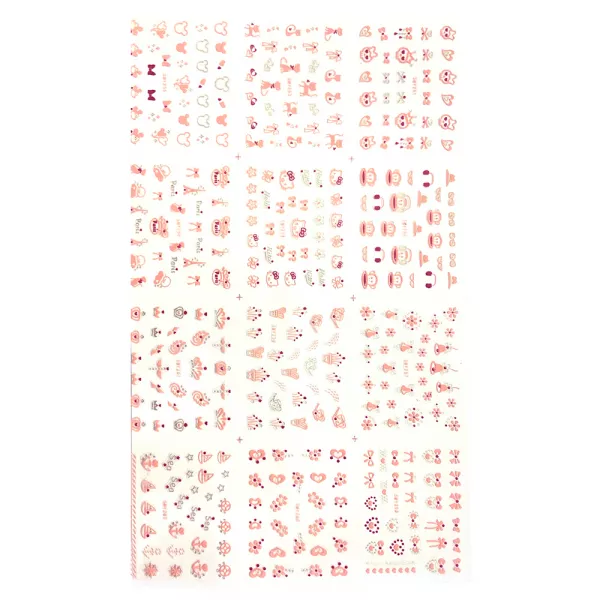 Set stickere A5 pentru decor unghii Lila Rossa, cu fundite, pisici, inimioare, 12 buc, smy-255-258
