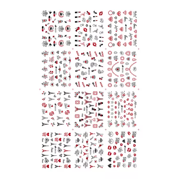 Set stickere A5 pentru decor unghii Lila Rossa, pentru valentine's day, 12 buc, sq-029-032