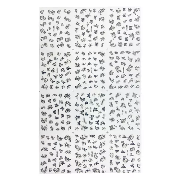 Set stickere A5 pentru decor unghii Lila Rossa, cu flori, fluturi, 12 buc, smy-231-234