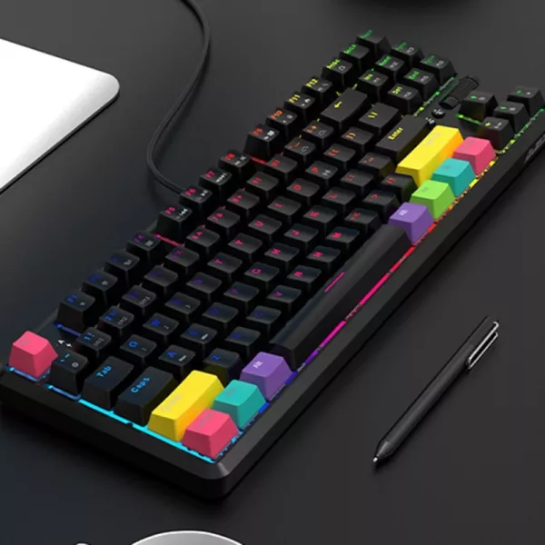 Tastatura Ajazz K870T, 87 de taste, cu fir si Bluetooth, reincarcabila, tastatura mecanica, RGB backlit, neagra