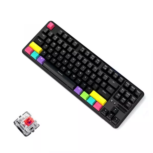 Tastatura Ajazz K870T, 87 de taste, cu fir si Bluetooth, reincarcabila, tastatura mecanica, RGB backlit, neagra
