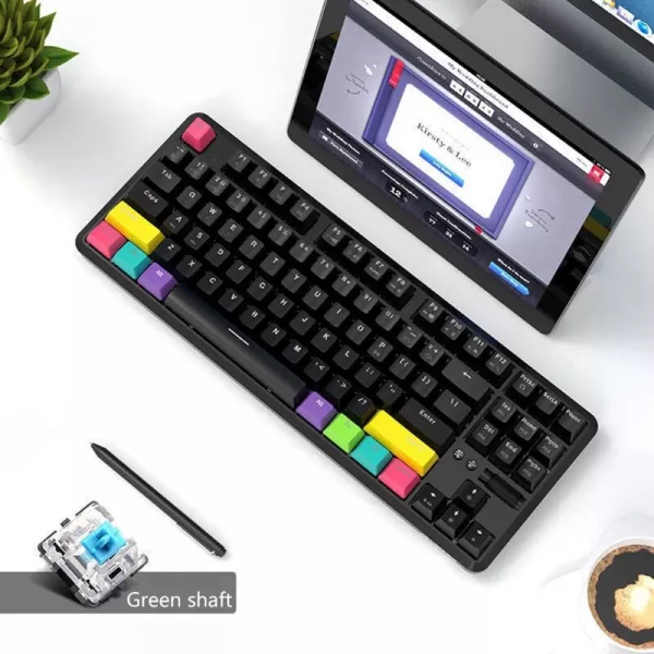 Tastatura Ajazz K870T, 87 de taste, cu fir si Bluetooth, reincarcabila, tastatura mecanica, RGB backlit, neagra